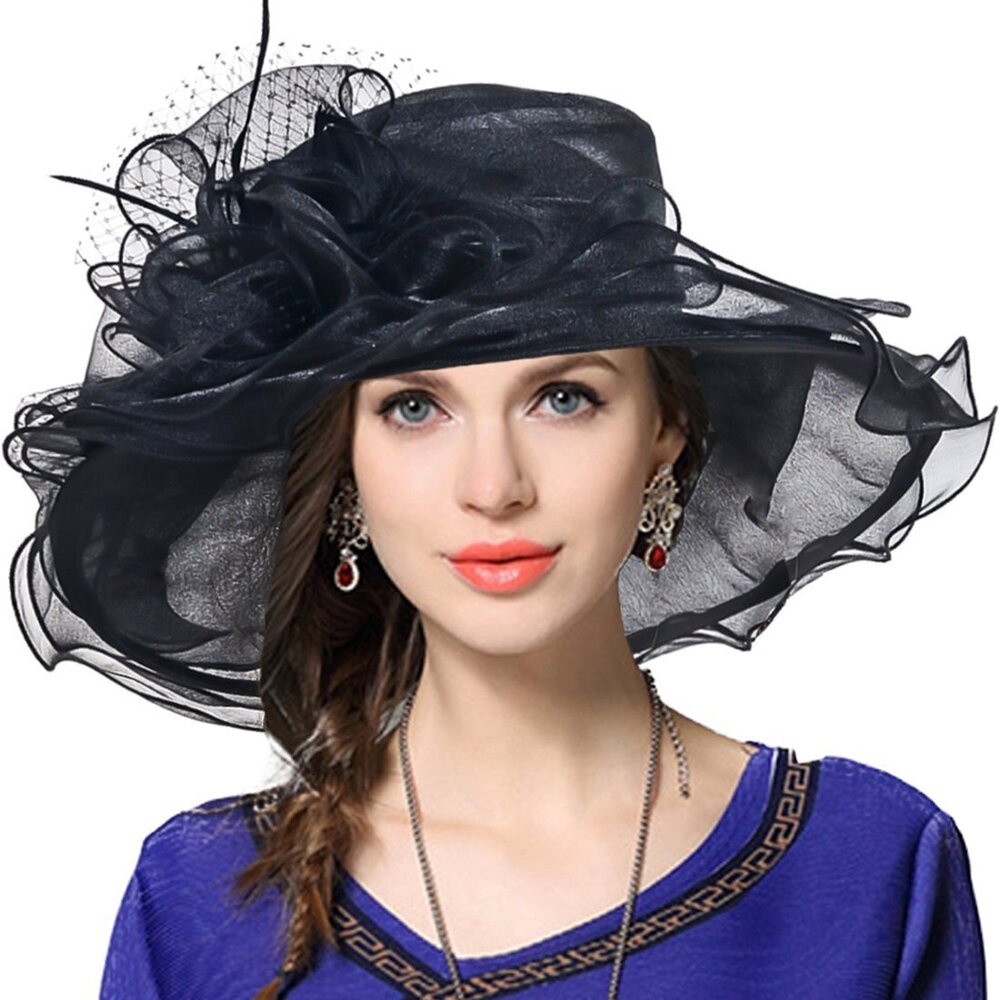 1820 Church Derby Hats Tea Party Bridal Dress Wedding Hat 42Black